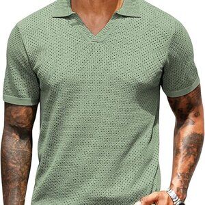 Polo Shirt Short Sleeve Hollow Out Shirt Texture Knitted Polo Shirts